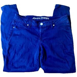 Denim Jeans Women’s Size 13 Almost Famous Stretchy Solid Blue Zipper Hems